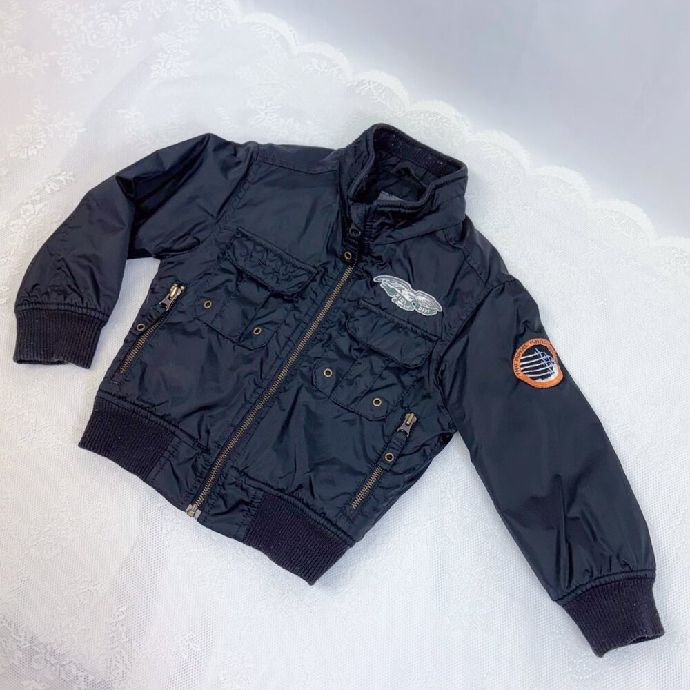 H&M Kids Bomber Jacket Military Style with Patches Zip Up Coat - Picture 4 of 10